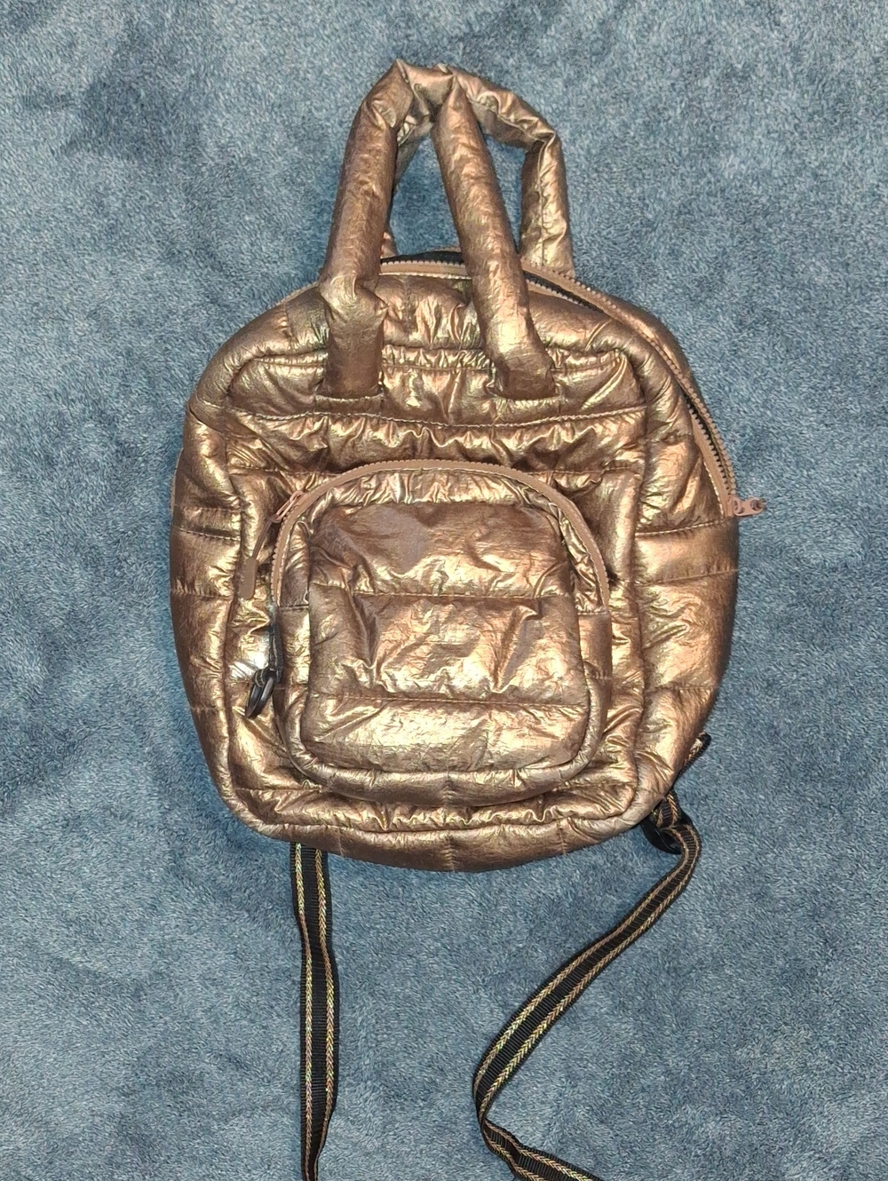 No Boundaries Metallic Puffed Bronze Quilted Mini Backpack